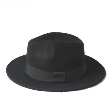 Moda Lână Margine Largă de Toamna si Iarna Barbati Simțit Trilby Hat Fedora Pentru Domnul de Sus Cloche Panama Sombrero Capac 58CM