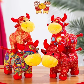 30cm 2021 An Zodiac Chinezesc Bou Bovine Jucărie de Pluș Roșu de Lapte de Vacă Mascotă de Pluș Papusa Noua~