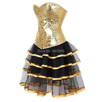Corset de piele bustiere, fuste rochii tutu burlesc sexy corselet overbust costum cosplay gotic plus dimensiune aur cu bling