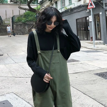 Salopete Pentru Femei Primavara-Vara Solid Armata Verde Negru Salopete Largi De Agrement Chic De Moda Streetwear Lungime De Glezna Plus Dimensiune Nouă