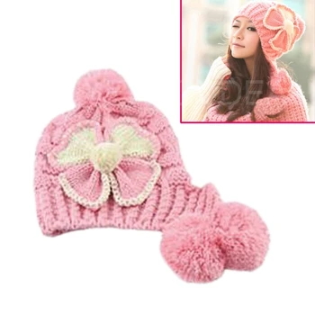 Capac Femei din Coreea de Cald Iarna 6 culori Largi Kint Croșetat Pălărie cald urechii cu arc-nod Cap de Schi