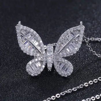 Ins Simplu collares Bijuterii Argint 925 plin Zircon Fluture Cristal Pandantiv Coliere Pentru Femei cravată Bijuterii de Nunta
