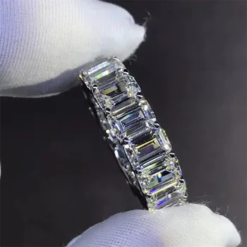 Eternitate Smarald tăiat Diamant inel de Argint de culoare AAAAA Cz de Logodna nunta trupa inele pentru femei Declarația Partidului Bijuterii
