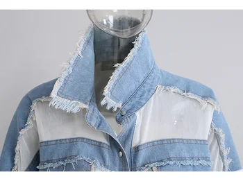 [MEM] Femei Șifon Bavuri Denim Mare Dimensiune Bluza Noua Rever Maneca Lunga Tricou Vrac se Potrivi de Moda Valul de Primăvară de Toamnă 2021 1DD12730