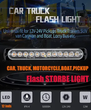 Avertizare pericol de Camion Remorcă Auto Motociclete de poziție laterale lumina de chihlimbar 12V/24V 12Led Far de Urgență Flash Stroboscop Rândul său, Lumina Bar
