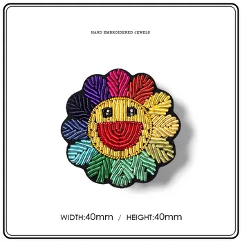 Broderie Pin De Floarea-Soarelui Flori Colorate Soare Brosa Uri Drăguț Desen Animat Japonez Smiley Insigna Maree