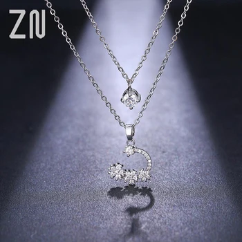 ZN New Romantic Dublu Floare de Design AAA+ Cubic Zirconia Colier Pandantiv Pentru Femei Moda Bijuterii