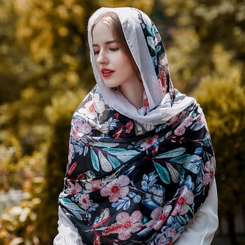 MANYUE-CO Femeie din Bumbac Eșarfă Șal Primavara-Vara Lenjerie de pat Florale Imprimate Eșarfe Mare de protecție Solară Hijab Călătorie Plaja Împachetări Femme