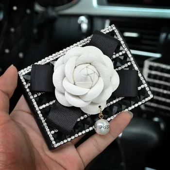 Camellia Floare Din Piele Cheia De La Mașină Caz Portofel Cheie Pungi De Depozitare Pietre De Cristal Auto Titularul Cheie Huse Pentru Femei Fete Cadouri