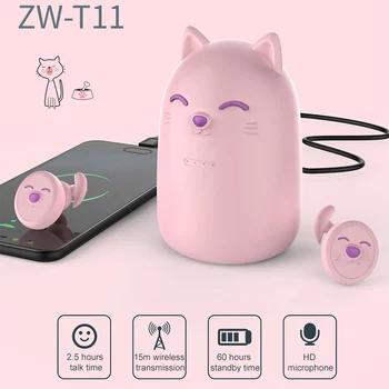 Roz Pisica Drăguț TWS Bluetooth Wireless Earhead Cu Mic Fata Stereo Auriculare Singur binaurale modul Căști cu LED pentru incarcare boxGift