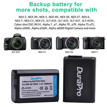 2x 2000mAh NP-FW50 NP-FW50 Baterie Li-ion Încărcător Set de Înlocuire Pentru Sony A6000 NEX-7 NEX-5N NEX-F3, NEX-5C Alpha 7R II Camera
