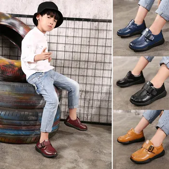 Nouă Copii din Piele pantofi 2018 copii Pantofi Rochie băiat Formale Pantofi Plat adidași Clasic dimensiune 26-37 rosu galben albastru negru