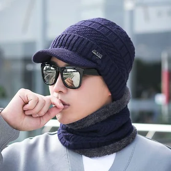 XEONGKVI coreean Cald Iarna Duck limba Capac Tricotate Eșarfă Set de Două piese Marca Chelioși Căciuli Pompom Bărbați de Lână Pălărie