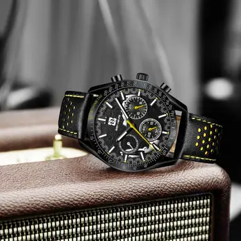 BEN NEVIS Ceasuri Sport 3 Cadran Negru Top Brand de Lux Cronograf Ceasuri de Afaceri din Piele Trupa Ceasuri de sex Masculin
