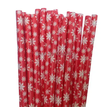 100buc Amestecat Culori Imprimate Alb Fulg de zăpadă de Hârtie Roșie Paie, Ieftine Drăguț de Crăciun Consumabile Partid Hârtie de Paie de Băut