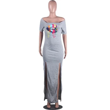 1L118 Vara Femei de Stradă Rochie Vestidos de Culoare Gura Print-Un Cuvânt Gât Plus Dimensiune Rochii