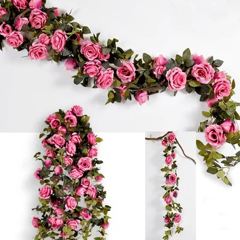 210CM Fals Mari Trandafiri de Mătase Vița-de-vie, Flori Artificiale, Cu Frunze Acasă Petrecerea de Nunta Agățat Decoratiuni Ghirlanda Decor Crescut de Viță de vie