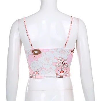 ALLNeon Epocă Mozaic Floral Bandaj Roz Camis E-fată Dulce Adânc V Backless Model de Curea Spaghete Y2K Top Tinute de Moda