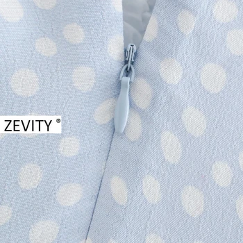 Zevity Noi femeile de moda v gât puncte print cutat rochie mini de sex feminin pliuri puff maneca vestidos chic spate cu fermoar rochii DS4188