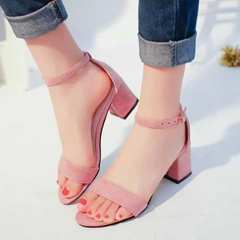 Pantofi De Vara Pentru Femei Sandale Cu Tocuri Groase De Culoare Solidă Gură De Pește Deget De La Picior Deschis Superficial Gura De Piele De Căprioară De Înaltă Tocuri Non-Alunecare Pantofi