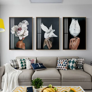Camera de zi Decorativ de Panza Pictura de Postere și de Imprimare Stil Nordic Frumusete Pene Corpul de Perete de Arta Imagine Figura Acasă Dormitor