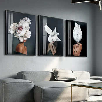 Camera de zi Decorativ de Panza Pictura de Postere și de Imprimare Stil Nordic Frumusete Pene Corpul de Perete de Arta Imagine Figura Acasă Dormitor