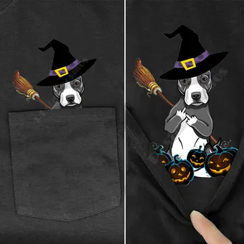 PLstar Cosmos Tricou de vara buzunar Halloween Pitbull imprimate t-shirt pentru bărbați pentru femei, tricouri, topuri amuzant bumbac negru teuri stil-12