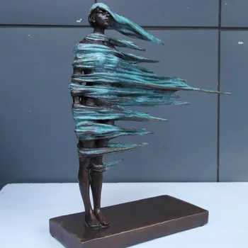 52CM Mare Rezumat Fată de Bronz Statuia în Vânt Puternic Corp de sex Feminin Arta Sculpturii Moderne Hol Decor Acasă