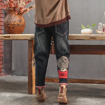 Max LuLu 2019 Noua Moda Coreeană Doamnelor Blană Cald Blugi Femei Mozaic Denim Pantaloni Largi Pantaloni Harem Casual De Iarna Streetwear
