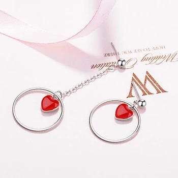 XIYANIKE Argint 925 Roșu Dragoste Inima Cerc Temperament Dulce Seturi de Bijuterii Declarație de Moda Pentru Femei, Fete Cadou NE+ EA