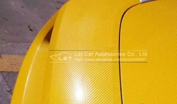 Cel mai nou luminoase 5d galben Fibra de Carbon film de Vinil de Culoare Lucioasă Fibră de Carbon Film de Vinil Auto Ambalaj Folie de Vinil Folie