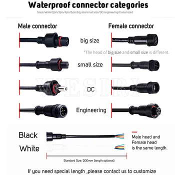 5/20/50pairs 2/3/4/5pin/DC, Alb-Negru/Color rezistent la apa IP65 LED Conector de sex Masculin și de sex Feminin Aplicabile 0,3 mm/0.75 mm