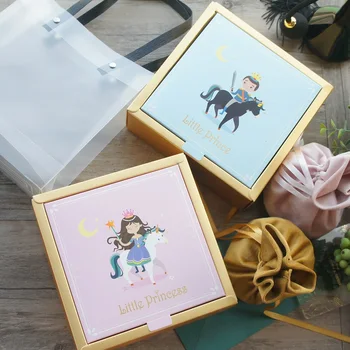 15*15*6.5 cm 3set Aur Roz Albastru Printesa Prinț Hârtie de Design Cutie + Geanta Ca Baby shower Ziua DIY Ambalare Cadou de Utilizare