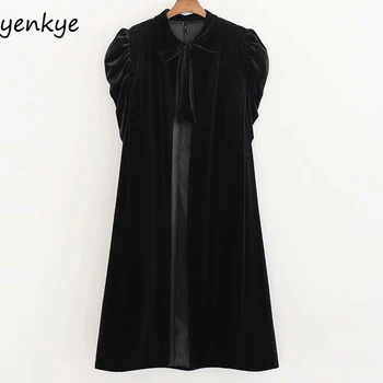 Femei de moda Vintage de Catifea Neagră Cape Haina Fata Cravată Gât Maneci Scurte Plus Dimensiune Îmbrăcăminte de Iarnă XDWM2739