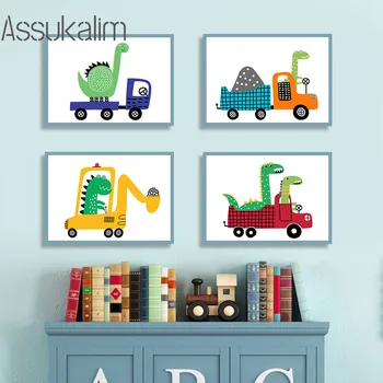 Dinozaur Postere Camion De Jucărie Arta De Perete Pictura Boy Camera De Printuri Pepinieră Panza De Imprimare Nordic Poze De Perete Decor Camera Pentru Copii