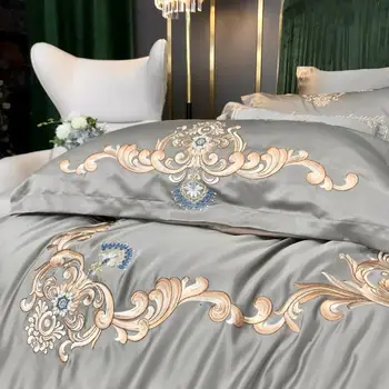 Mătase Bumbac de Lux Royal Set de lenjerie de Pat King Queen-size Moale Matasoasa Plapuma Pat cearceaf set de Nunta Cuvertură de pat Pernă shams