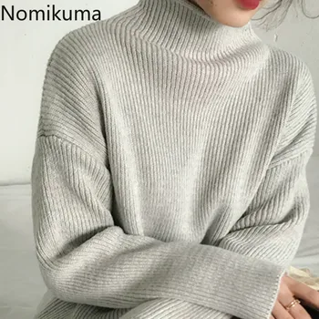 Nomikuma Elegant Guler Pulover Pulovere Femei Culoare Solidă Maneca Lunga Pulover de Moda coreeană Topuri Tricotate Ropa Mujer 3b993
