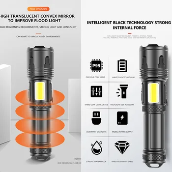 XHP COB LED Multi-funcția de Lanterna USB de Încărcare 1800LM 3000LM Vânătoare Lampa de Multi-funcție șuturile de la Lampa de Vânătoare