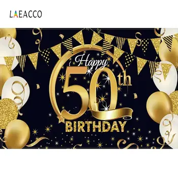Laeacco Aur Baloane Fericit de-a 60-50-40-30-Petrecere de Ziua Panglică Sărbătoare Poster Photo Background Fundal Fotografie