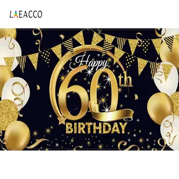 Laeacco Aur Baloane Fericit de-a 60-50-40-30-Petrecere de Ziua Panglică Sărbătoare Poster Photo Background Fundal Fotografie