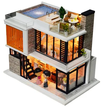 Casă de păpuși din Lemn, Mobilier Diy Casa in Miniatura Cutie Asambla Puzzle 3D Miniaturas Păpuși Truse de Jucarii Pentru Copii Cadou de Ziua de nastere