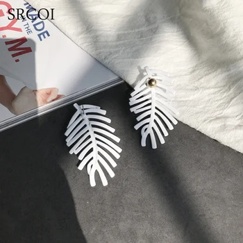 SRCOI Alb Frunze Cercei Unic Os de Pește Forma Cu Imitații de Perle Exagerat Cercei Lungi Acrilice Pene Femei Bijuterii