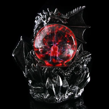 Electrice Cu Plasmă Uitîndu Mingea Gotic Globul De Iluminat Dragon Medieval Rășină Statuie Întuneric Dragoni Guardian Decor De Halloween