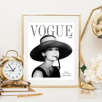 Pictura pe perete Vogue 1960 Acoperi Audrey Hepburn Bule de Arta Canvas Print și Poster, Fotografie de Moda Imagini Living Decorul Camerei