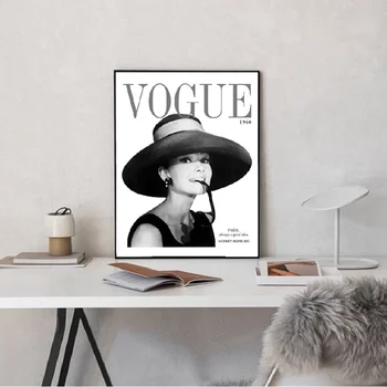 Pictura pe perete Vogue 1960 Acoperi Audrey Hepburn Bule de Arta Canvas Print și Poster, Fotografie de Moda Imagini Living Decorul Camerei