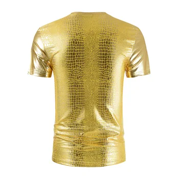 Aur Metalic Model Sarpe Club T-shirt pentru Bărbați 2020 Sexy New Short Sleeve V-Neck Tee Shirt Homme Petrecere Bal Etapă Tricou Masculin 3XL