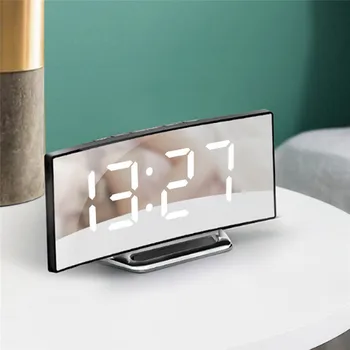Alarmă Ceas Digital de Birou Ceas de Masa Curbat Ecran cu LED-uri Ceasuri de Alarmă pentru Copii Dormitor Temperatura Funcție de Amânare Decor Acasă