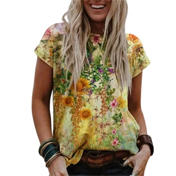 2021 Vara 3D de Imprimare de Flori T-shirt Femei Casual O-Gat Maneci Scurte Topuri de Moda Abstract Doamnelor Strada Plus Dimensiune Tricouri Fete