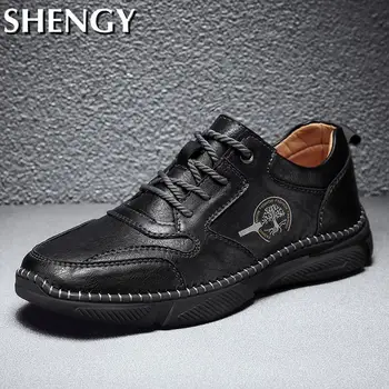 Shengy Barbati Pantofi Casual din Piele lucrate Manual de Oameni de Afaceri Britanici Stil de Designer, Pantofi Barbati Outdoor pentru Bărbați Pantofi Plat