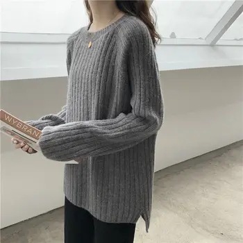 Pulover pulover femei vrac cu fund gros pulover 2020 noua toamna / iarna leneș gât maneca lunga pulover de culoare solidă